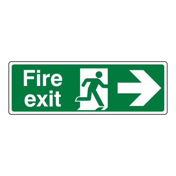 Fire Exit Sign - Arrow Right - 600x200mm - 1mm Rigid Plastic