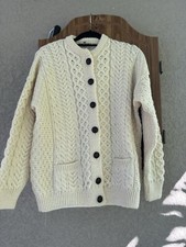 VTG Carraig Donn Womens Cream Cable Knit Cardigan 100 NewWool Size S