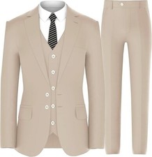 Men's Suit Classic Fit 3-Piece Jacket, Vest, Trousers Set, Beige, Size 42 B25