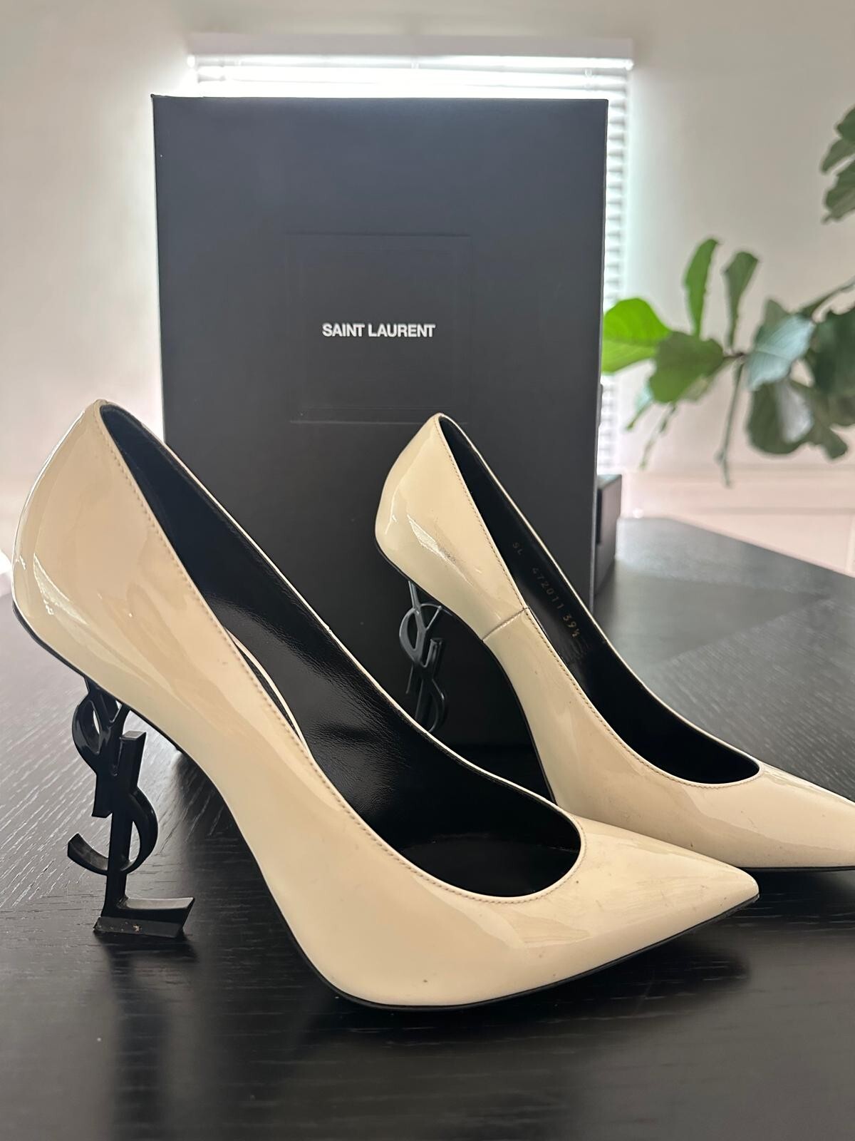 Saint Laurent Opyum Off White tacco in pelle verniciata taglia 39 vendita al dettaglio $995