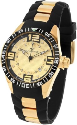 Aquaswiss 80GH060 Trax Man's Modern 44MM Gold Tone Black Silicone Strap Watch