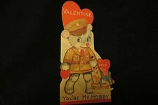 Vintage ARMY BEAR & Hobby Horse Valentine Card c. 1940s made in CANADA