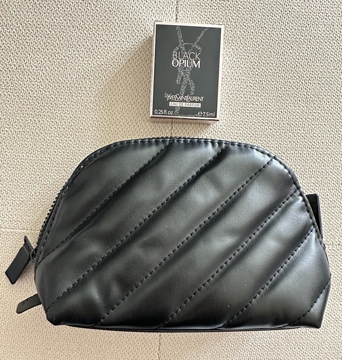 YSL Yves Saint Laurent Beaute Quilted Black Bag Pouch With Mini