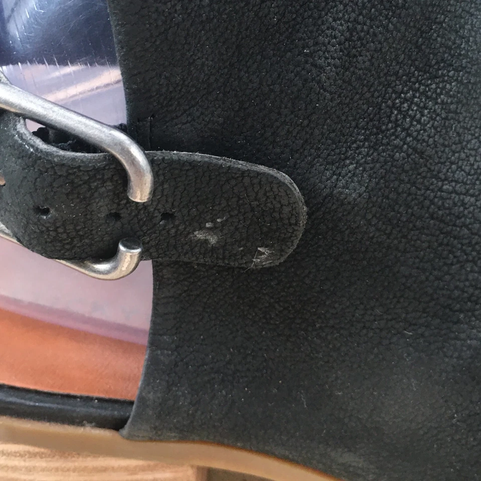 Lucky Brand Sandals Womens 8.5 B Slingback Peep Toe Block Heels Black Leather - Image 4 of 4