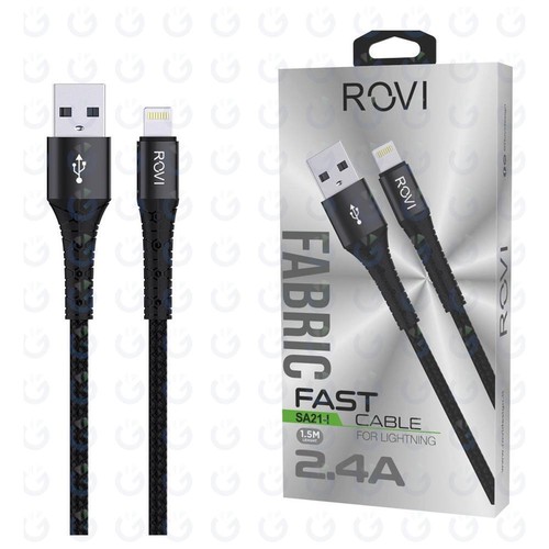 ROVI FABRIC SA21I CAVO RICARICA PER IPHONE 2.4A TRASFERIMENTO DATI TESSUTO NERO - Foto 2 di 2