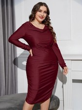 Plus Draped Collar Ruched Bodycon Dress - Size 22