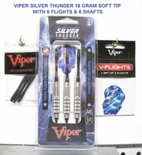 Darts Viper Silver Thunder 18 gram Soft Tip Dart Set with 6 Flights & 6 Shafts