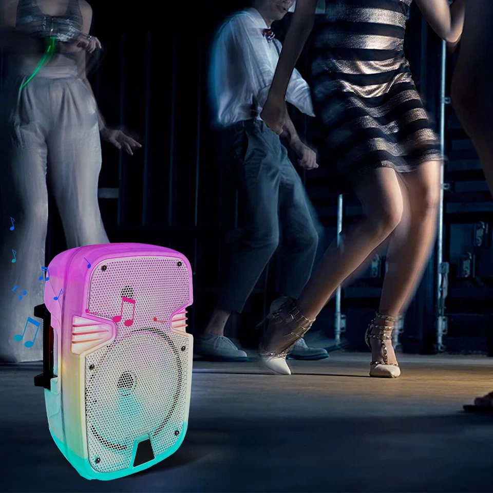 8“ White Portable Bluetooth PA Karaoke Speaker USB/SD/FM/AUX with Mic and Stand - Image 4 of 4