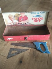VTG HANDY ANDY TOOL SET Tool Box RED W/ Saw Square Blue Diamond Chicago