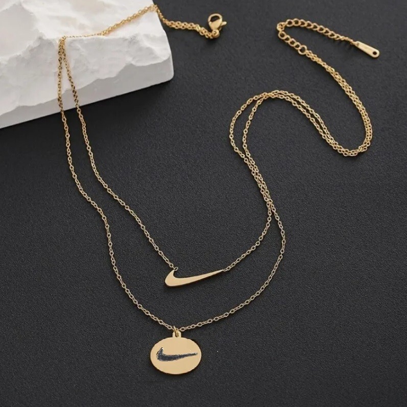 Rose Gold Titanium Double Round Hook Nike Right Marked Pendant