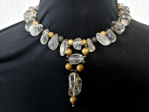 luxury jewelry necklace pendant woman vintage precious stone crystal rock golden - Picture 7 of 24