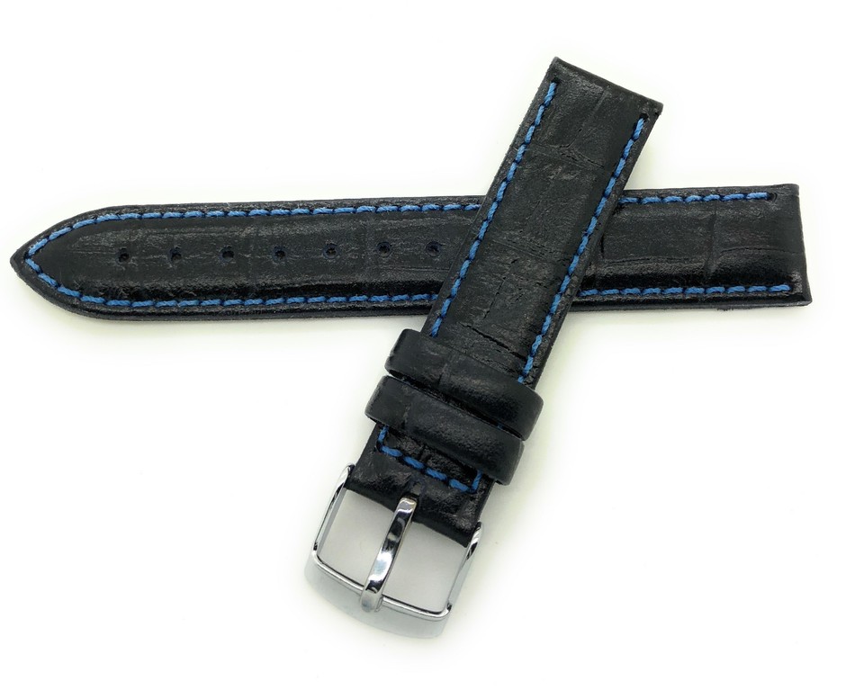 Bracelet De Montre En Crocodile Brésilien Noir 10mm - Boucle Or - Qualité Top