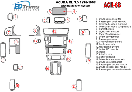 Kit de molduras de tablero BDTrims para modelo 1996-1998 Acura RL 3,5 - Imagen 3 de 8