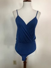 New FASHION NOVA Royal Blue V-Neck Body Suit with Snap Closure Size-Small NWT