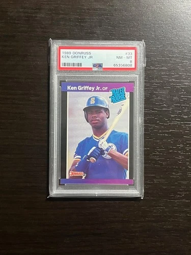 KEN GRIFFEY JR 1989 Donruss Rated Rookie RC Card #33 Graded PSA 8 Mariners HOF