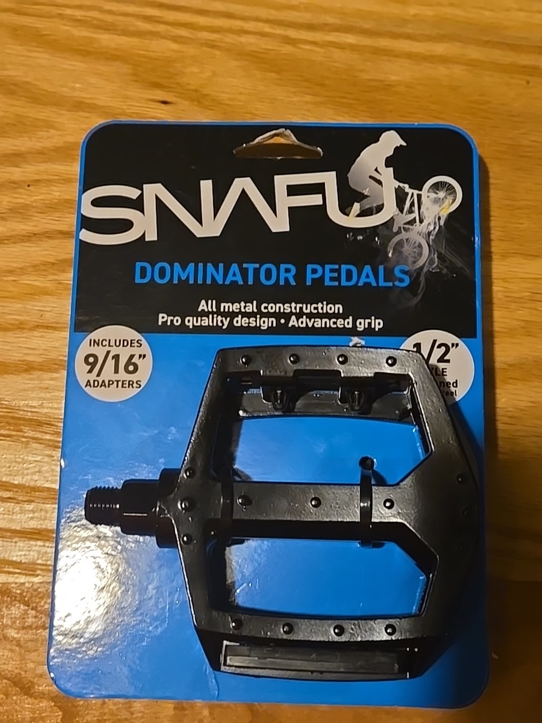 SNAFU Dominator BMX Pedals - Black - All Metal - Fits 1/2" and 9/16" w/ Adapters