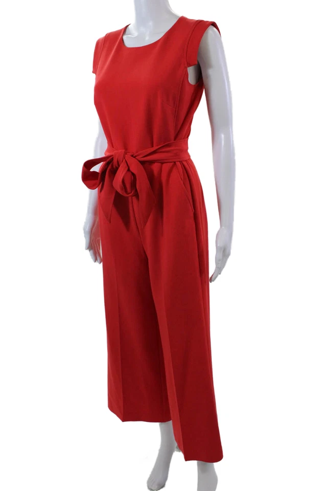 J Crew Womens Linen Blend Belted Round Neck Sleeveless Jumpsuit Red Size 2 - Image 2 of 4