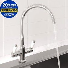 Traditional Mono Kitchen Sink Mixer Tap Twin Lever Handles Swivel Spout Chrome