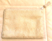 Vtg White Iridescent Seed Beaded Zippered Clutch Evening Bag Formal Prom Bridal