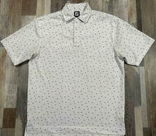 Footjoy Golf Polo Short Sleeve Shirt Men's L White Blue Flower FJ Performance