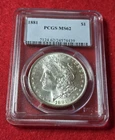 1881 $1 Morgan Silver Dollar - PCGS MS62 - 90% Silver - .7734 Ounce Slab