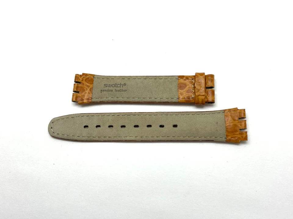 Correa de reloj GENUINA vintage Swatch grano cocodrilo cuero genuino tostado 17 mm sin hebilla Foto 3 de 3