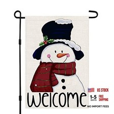Welcome Christmas Garden Flag 12x18 Inch Double Sided Burlap Snowman 12" X 18"
