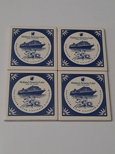 Holland America Line Cruise Delft Coasters 4"x4" Blue Pottery Lot Of 4. New!!!!!