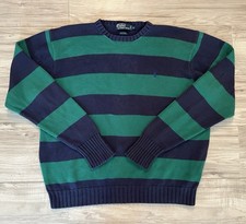 VTG 90s Polo Ralph Lauren Striped Cotton Knit Sweater Mens XL, Green/Navy