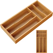 Small Silverware Organizer, Bamboo Kitchen Drawer Cutlery Organizer, Utensil Hol