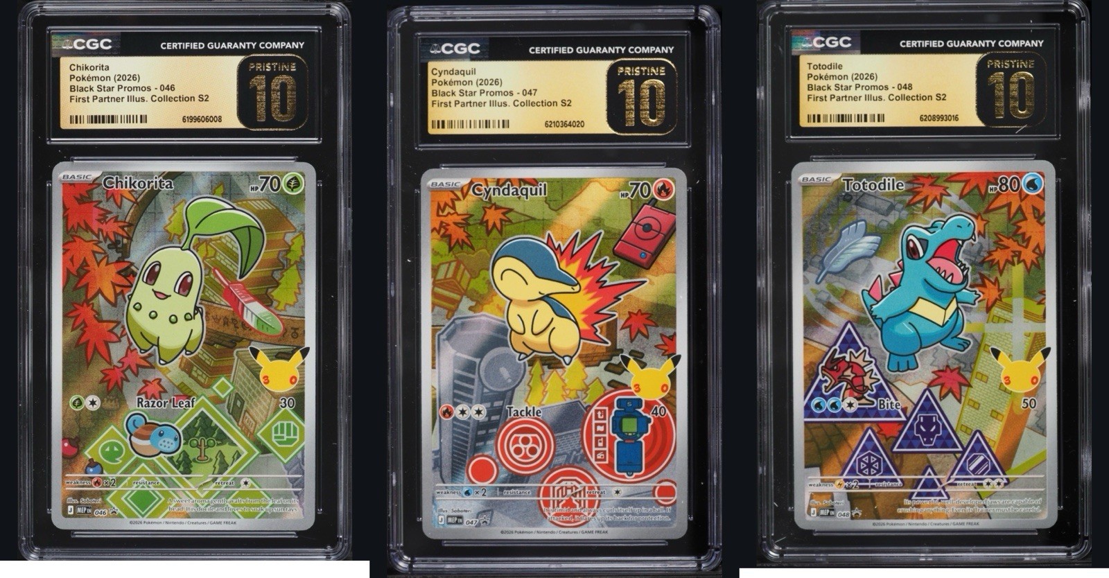 Pokemon First Partner Illustration CGC 10 PRISTINE SET 046 047 048 Gen 2 JOHTO