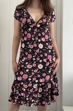 River Island Y2K 2000s Floral Tea Dress UK 10 Sequin Viscose Gothic Boho Fairy