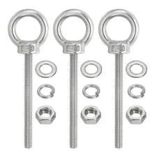 3Pcs M6 x 70mm 304 Stainless Steel Lifting Shoulder Eye Bolt with Nuts Washers