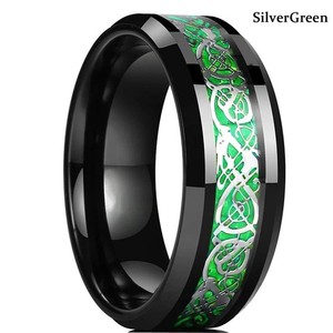 Authentic Men Women Gold Plated Blue Black Red Celtic Dragon Band Ring 8mm