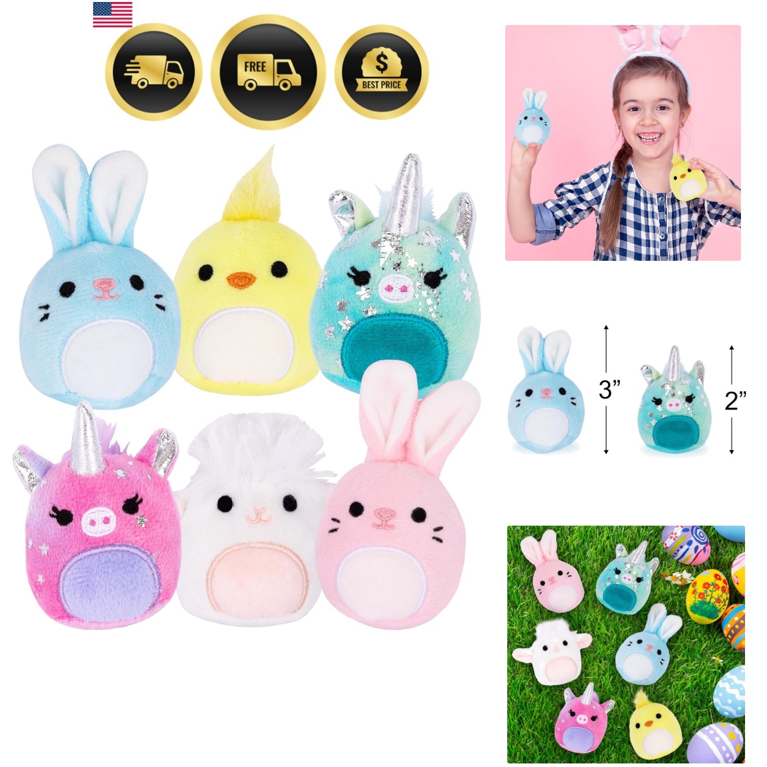 Mini Plush Animal Toys – Set of 6 Soft Stuffed Animals for Kids in Pastel Col...