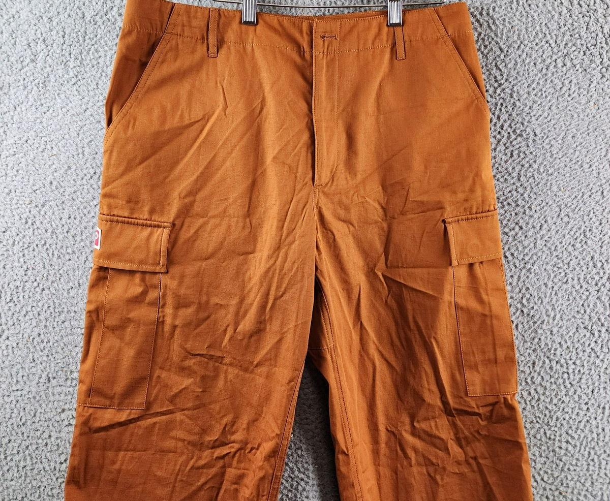 Kenzo Wide-Leg Cargo Workwear Pants Men's 38 Dark Camel Button Zip