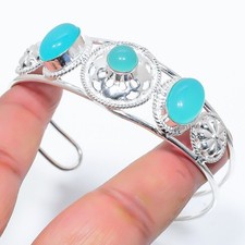 Aqua Chalcedony Gemstone 925 Sterling Silver Adjustable Cuff Bracelet For Gift