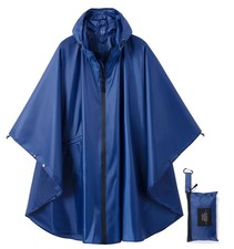 Hooded Rain Poncho Jacket with Zipper Pocket for Men Women - Waterproof