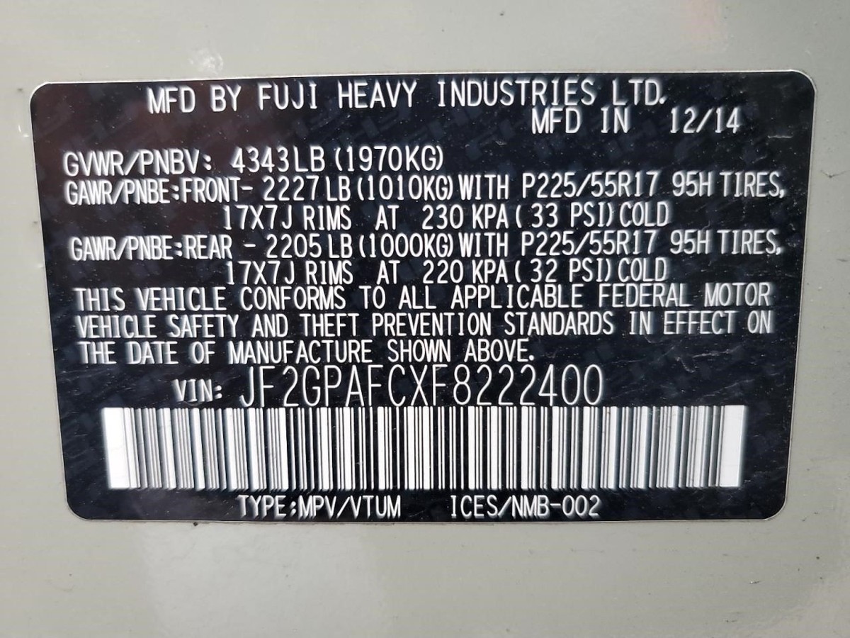 2015 - 2017 SUBARU XV CROSSTREK Passenger Front Door Electric | eBay
