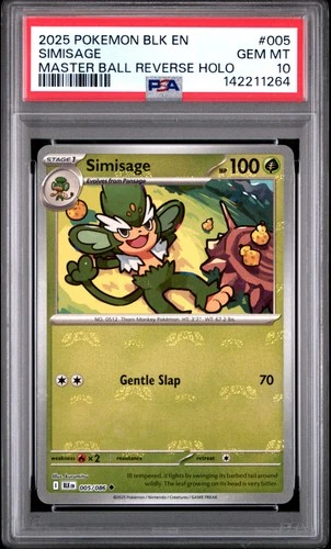 2025 POKEMON BLK EN-BLACK BOLT MASTER BALL REVERSE HOLO #005 SIMISAGE PSA 10