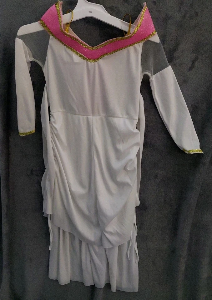 Vestido Princesa Blanco con Acentos Rosa Brillante, Borde Dorado y Lados Despertadores Talla 4-6  Foto 4 de 4