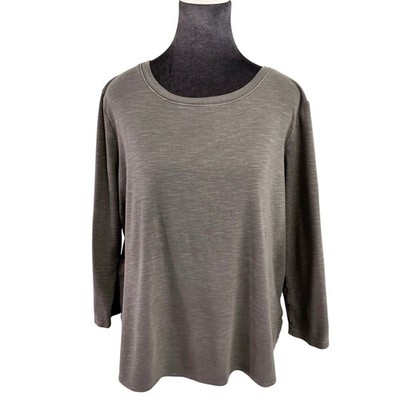 Tommy Bahama Wms XL Earthy Sage Green Slub Knit 3/4 Sleeve Cotton Top Curved Hem