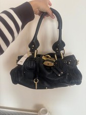 Chloé Paddington Medium Black Pebbled Leather Satchel Padlock