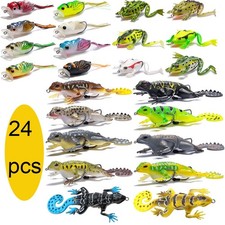 24PC Mixed Gecko Frog Bait Kits, Saltwater Freshwater Bass Salmon Crankbait Bait