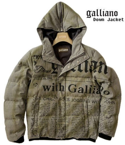 John Galliano, John Galliano Gazette Down Puffer Jacket Hooded Muddy Print Check IT50 Vintage