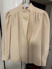 Ashley Scott Women's Vintage Ivory Wool Overcoat Pleated Short Formal Fall