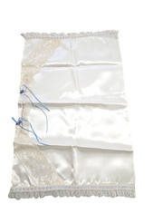 Off White Satin Bed Pillowcase Lace Trim Blue Floral Accents 25"x18"