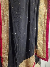Bollywood Indian Saree Black And Gold With Velvet Red Border Ramadan Eid Wedding