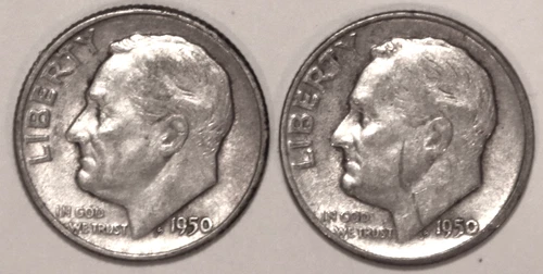 Photo of a 1950-D Roosevelt Dime from an eBay listing that sold on Jul 17, 2026