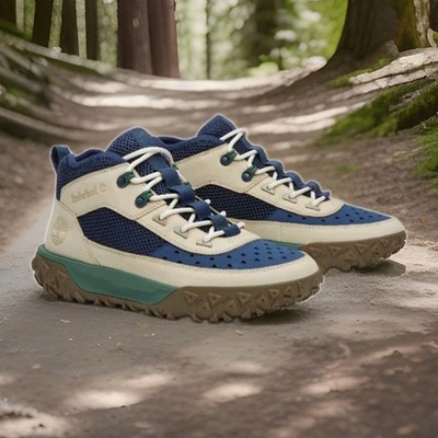 Timberland Men's Greenstride Motion 6 Mid Lace Trail Shoe Navy Lt Beige Sz 8.5